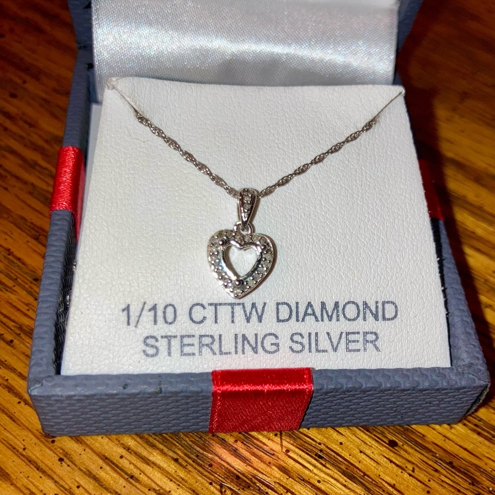Sterling Silver .925 and Diamond Heart Necklace- NIB